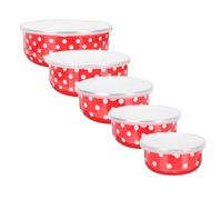 DEARMAMY 5Pcs Enamelware Salad Bowls with Sealing Lids Stackable Food Containers for Home School Office Lightweight and Compact for Soup Noodles Pasta Rice Storage