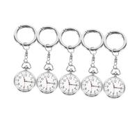 DEARMAMY 5pcs Multi-Function Pocket Watches for Nurses with Key Ring Design, Stainless Steel and Glass Material, Easy to Carry, Suitable for Daily Work Or Hospital Use