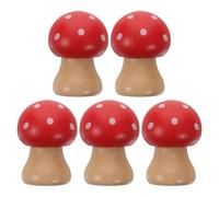 DEARMAMY 5PCS Red Wood Mushroom Memo Clip Holders for Desk - Table Card Holder Clips for Photos, Notes, Place Cards, and Paper Display - Cute Desktop Wooden Mushroom Decor for Office and