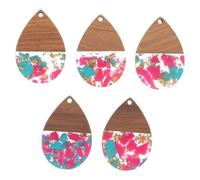 DEARMAMY 5pcs Resin Wood Drop Charms with Gold Foil Teardrop Pendants Lightweight Handmade Jewelry Making Supplies for DIY Earrings Necklace Accessories