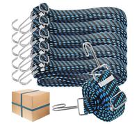 DEARMAMY 6 Pcs Adjustable Bungee Cords with Metal Hooks, Tear Resistant Elastic Tie down Straps for Camping Gear and Luggage, Blue High Elastic Latex Thread, 3 Meters Long, Stylish