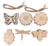 DEARMAMY 60pcs Unfinished Wood Crafts DIY Wooden Cutouts Blank Wood Slices for Painting and Coloring Nature Theme Shapes Including Bees Flowers Dragonflies Butterflies and Beetles Smooth