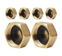 DEARMAMY 6pcs 1/2 Inch Brass Female Thread Faucet Blanking Caps with Rubber Seals Garden Hose End Caps for Outdoor Plumbing and Water Pipe Stopper