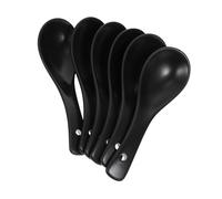 DEARMAMY 6Pcs Black Ceramic Soup Spoons Multipurpose for Soup Rice Mixing Simple Stylish Porcelain Spoons for Home Asian Dining