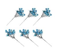 DEARMAMY 6pcs Blue Simulation Berry Branches Christmas Wreath DIY Decor Accessories for Home Holiday Flower Arrangement and Xmas Craft Decorations