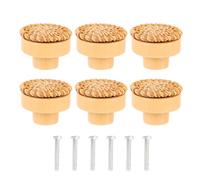 DEARMAMY 6pcs Bohemian Style Rattan Drawer Knobs Small Wooden Pull Handles Light Brown Cabinet Door Handles Replacement Furniture Pulls for Kitchen Bedroom Wardrobe