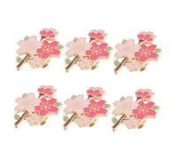DEARMAMY 6pcs Cherry Blossom Brooch for Women Kawaii Alloy Flower Lapel Pins Elegant Spring Party Accessories Small Cute Metal Cherry Jewelry Badges