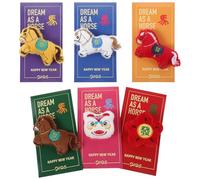 DEARMAMY 6pcs Chinese New Year Red Packets with 3D Embroidered Plush Horse Design, Lunar New Year Cash Envelopes for 2026 Spring Festival, Traditional Hong Bao Money Packets and Family