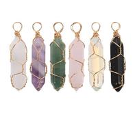 DEARMAMY 6pcs Hexagon Crystal Pendants Natural Stone Wire Wrapped Charms for DIY Jewelry Making Gift for Women Stylish Window Hanging Ornaments