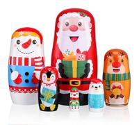 DEARMAMY 6pcs Russian Nesting Dolls Wooden Handmade Matryoshka Dolls For Children Cute Cartoon Nesting Dolls For Kids Snowman Santa Claus Theme Christmas Toys