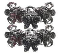 DEARMAMY 6pcs Sparkly Rhinestone Butterfly Hair Claw Clips, Small Decorative Updo Hair Accessories for Women, Non-slip Metal Mini Claws for Weddings and Parties