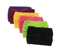 DEARMAMY 6pcs Stretchy Exercise Headbands with Knotted Bunny Ear Bows Elastic Turban Hair Wraps for Women Solid Color Sweat Absorbing Athletic Bands for Yoga Running Workout