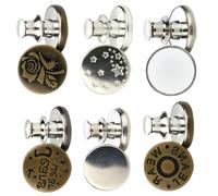 DEARMAMY 6pcs Universal Detachable Alloy Jeans Buttons Waist Reducer Instant Fit Thin Waist Buckles for Pants Adjustment No Sew Needed, Suitable for Denim Trousers and Casual Random Style