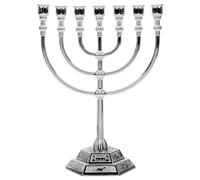 DEARMAMY 7 Branch Menorah - Decorative Candle Holder, 7 Arm Candlestick, Silver Metal, Religious Artifact for Chanukah, Shabbat, Home Decor