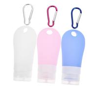 DEARMAMY 7pcs Silicone Travel Bottles Set Refillable Squeezable Shampoo Cosmetic Dispensers Pvc Carry Bag and Keychains for Portable Toiletries Storage