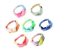 DEARMAMY 7pcs Tie-dye Knotted Stretchy Headbands for Girls Comfortable Elastic Hair Accessories for Yoga Workouts and Parties Prints to Keep Hair Neat and Tidy
