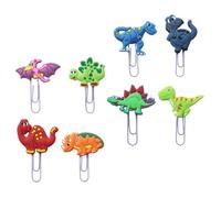 DEARMAMY 8Pcs Cartoon Dinosaur Paper Clips Set Small Fun Document Clips for Office and School Assorted Color PVC Paper Memo for File Organizing and Bookmarking Random Color