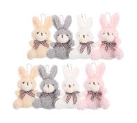 DEARMAMY 8Pcs Plush Bunny Keychain Pendant Set with Bowtie Sitting Rabbit Soft Plush Keyring for Cute Bag Charm Decorative Ornament in Pink, White, Grey, and Brown