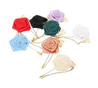 DEARMAMY 8pcs Rose Boutonniere Pins with Gold Leaf Chains Elegant Flat Rose Flower Brooches for Wedding Groom Bridesmaid Corsage Formal Suit Decoration