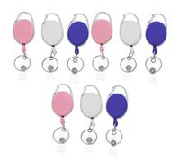 DEARMAMY 9pcs Oval Retractable Badge Holder with Plastic Id Card Clips, Sturdy Key Belt Reel Set in White, Pink, and Blue for Office and Security Access