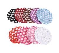 DEARMAMY 9PCS Rhinestone Bun Cover for Women Creative Snood Net Hair Accessories Red Purple Black White Pink Sky for Dancers Brides and Performers