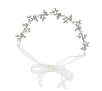 DEARMAMY Alloy Leaf Soft Chain Headband with Handmade Pearl Wedding Hair Accessory, Elegant Ribbon Pearl Headpiece for Bridal and Women’s Hair Care