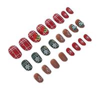 DEARMAMY Almond-shaped False Nails French Nail Almond Set Short Medium Winter Holiday Frost Pattern Tree Design for Women and Girls