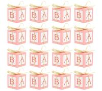 DEARMAMY Baby Shower Favor Candy Boxes 25 Sets Pink with Round Tags Glitter Party Favor Boxes for Girls Guest Shower Decorations
