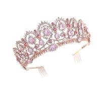 DEARMAMY Beautiful Bride Crown Elegant Wedding Headdress with Rhinestones for Women for Special Occasions and Photography Rose Gold Pink Color Bridal Hair Accessory