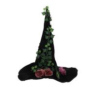 DEARMAMY Black Velvet Gothic Witch Hat with Rose Vine Decoration for Women Halloween Costume Durable Comfortable Accessory for Theater Roleplaying and Fancy Dress Parties