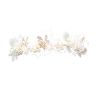 DEARMAMY Bridal Pearl Headbands Wedding Hair Bands Bride Shiny Pearl Leaf Shape Hair Band for Bridesmaid Holy Communion