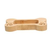 DEARMAMY Business Card Holder Bamboo Dog Bone Design, Farmhouse Style Desk Organizer for Office and Tabletop Display, Smooth Surface, Natural Wood Tone