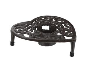 DEARMAMY Cast Iron Teapot Warmer Tripod Rack with Tealight Holder Vintage Trivets for Hot Dishes Stable Kettle Warm Rack for Brewing Tea Coffee Milk Rustic Heart-shaped Decorative Candle