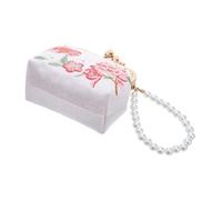 DEARMAMY Chinese Embroidery Clutch Purse Small Change Purse with Double Clasp Closure for Women Floral Pattern Brocade Fabric Coin Pouch Elegant Simulated Pearl Wallet for