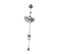 DEARMAMY Chinese Fan Shape Brooch Pin with Dangle Tassel Vintage Plum Blossom Design Ladies Brooch Alloy Silver Pendant for Clothes Purse
