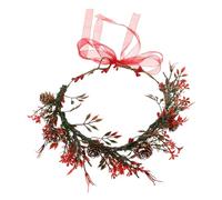 DEARMAMY Christmas Garland Circlet Woodland Wedding Wreath Maroon Merry If Christmas Crown Queen Pink Headpiece Beaded Princess Wreath Headband Accessory Xmas Red Fabric