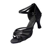 DEARMAMY Classic Women's High Heel Shoes Satin Ballet Dance Shoes Knotted Strap Black