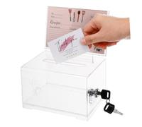 DEARMAMY Clear Charity Boxes Acrylic Suggestions Donation Box with Lock and Sign Holder, Clear Ballot Box Donation Boxes 6.29x4.72x3.93in for Fundraising Raffle, Money, Voting, Charity
