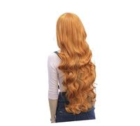 DEARMAMY Colorful Long Wavy Curly Lace Hair Wig with Bangs for Cosplay and Daily Wear Fashionable Orange Synthetic Hair Accessory for Women