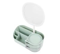 DEARMAMY Cosmetic Organizer Mirror Makeup Brush Holder Makeup Storage Box for Skincare and Beauty Products Stylish Desktop Vanity Accessory Matcha