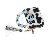 DEARMAMY Cow Pattern Wristlet Keychain Card Holder Wallet for Women Fashion Minimalist Keychain Wristlet Id Card Cash Compartment for Mom Girlfriend