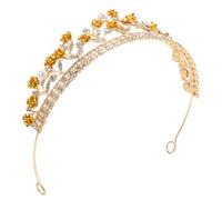 DEARMAMY Crown Tiara Rose Floral Headpiece Queen Crystal Wedding Bridal Crown for Bride Yellow