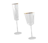 DEARMAMY Crystal Wine Glass and Sparkling Flute Set, 2pcs Hammered Gold-Edged Glass Goblets, Elegant Tall Stem Wine Glassware for Parties and Celebrations