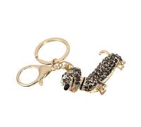 DEARMAMY Cute Dachshund Keychain Rhinestone Accents Zinc Alloy Dog Key Ring for Women Decorative PET Accessory for Handbag and Car