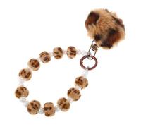 DEARMAMY Cute Leopard Print Keychain Beaded Detail Versatile Wristlet Accessory for Handbag Car Keys Phone Charm Stylish for Women and Girls