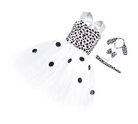 DEARMAMY Dalmatian Cosplay Costume Set for Lightweight Breathable Spotted Dog Dress with Ears Headband Bowtie for Birthday Party Role Play and Stage Performance Xl Years