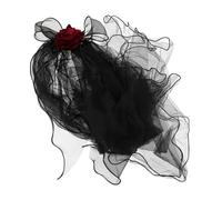 DEARMAMY Dead Bride Costume Veil with Roses Gothic Witch Headpiece for Halloween Party Unique Black Wedding Veil Accessories for Women Captivating Fairy Witch Theme Cosplay Decor