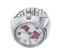 DEARMAMY Decorative Finger Watch Ring Simple Lovely Style Silver Metal and Big Numbers Design Butterflies Embellishment Suitable for Women Everyday Wear