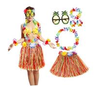 DEARMAMY Elegant Hawaiian Outfit Set Grass Skirt Necklace Sunglasses for Hawaii Luau Beach Parties Summer Festivals
