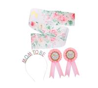 DEARMAMY Elegant Pink Maternity Sash with Tiara Headband and Dad Pin Shower Decorations for Gender Reveal Parties Stylish Corsage and Badge for Mom and Dad Celebration